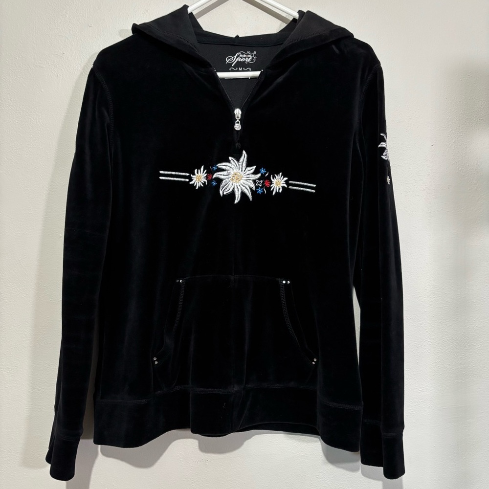 Y2K Vintage Embroidered Velvet Floral Track Sweater Top Size Medium Style & Co. - Picture 8 of 14